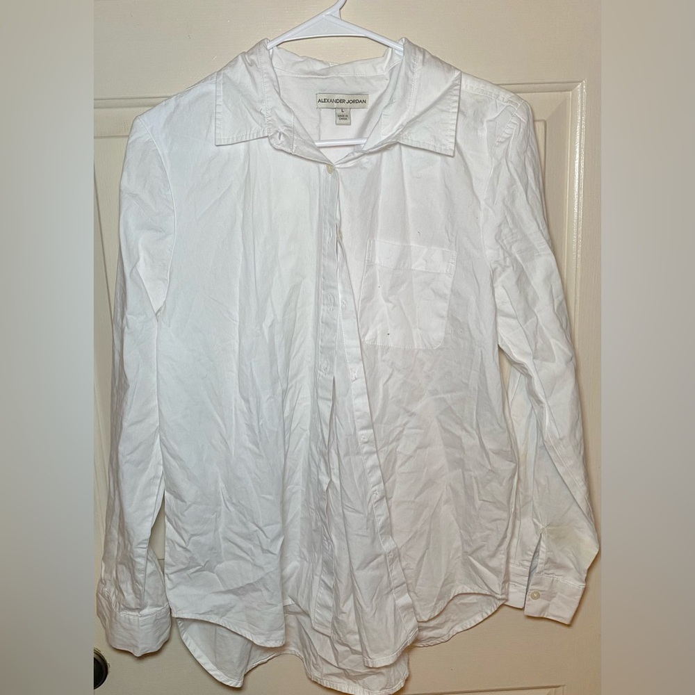ALEXANDER JORDAN White Long Sleeve Button‎ Down Shirt Blouse Top Women's Size L